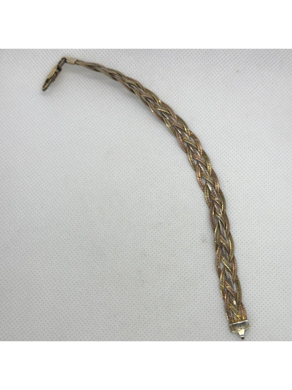 VTG Milor Italy 925 Sterling Silver Tri Color Braided Herringbone Bracelet 7" - Picture 10 of 14